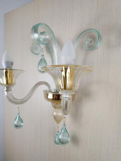  JL Light Style Drops green and gold classic Murano glass wall sconce