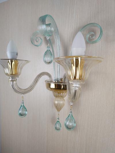  JL Light Style Drops green and gold classic Murano glass wall sconce