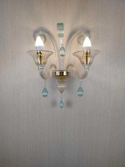  JL Light Style Drops green and gold classic Murano glass wall sconce