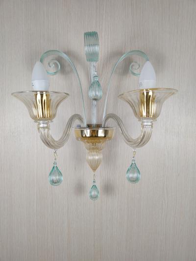  JL Light Style Drops green and gold classic Murano glass wall sconce