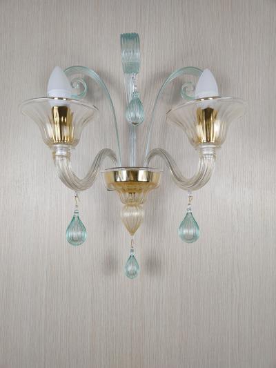  JL Light Style Drops green and gold classic Murano glass wall sconce
