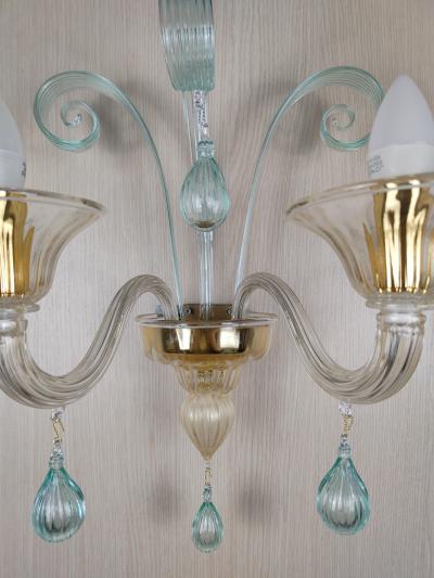  JL Light Style Drops green and gold classic Murano glass wall sconce