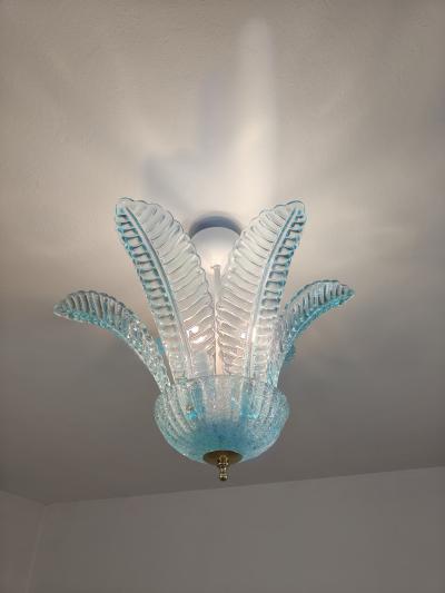  JL Light Style Large leaf felci blue small Murano glass flush mount