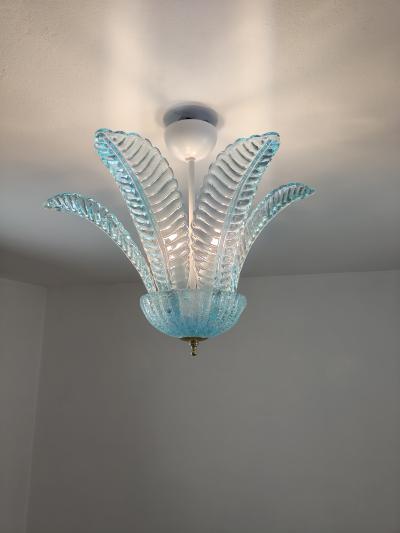  JL Light Style Large leaf felci blue small Murano glass flush mount