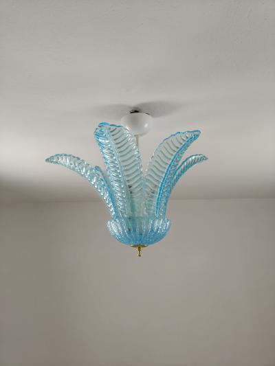  JL Light Style Large leaf felci blue small Murano glass flush mount