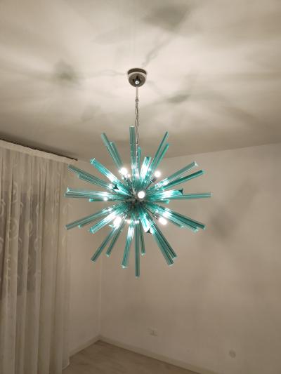 JL Light Style Large teal Murano glass Sputnik triedri chandelier