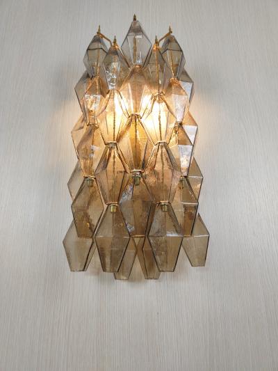 JL Light Style Murano glass Poliedri wall sconces long version in smoky brown