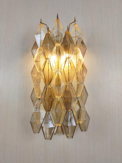  JL Light Style Murano glass Poliedri wall sconces long version in smoky brown and amber