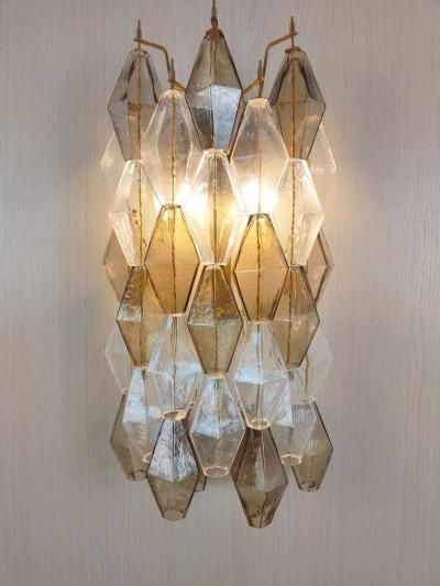  JL Light Style Murano glass Poliedri wall sconces long version in smoky brown and clear