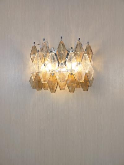  JL Light Style Murano glass Poliedri wall sconces wide version in smoky brown and clear