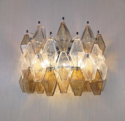  JL Light Style Murano glass Poliedri wall sconces wide version in smoky brown and clear