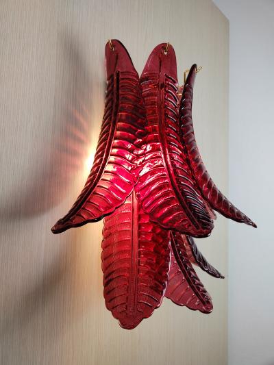 JL Light Style Murano glass Wall Sconce with red large Felci leaves