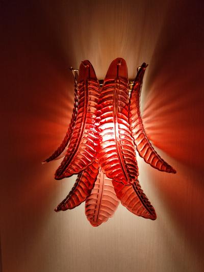  JL Light Style Murano glass Wall Sconce with red large Felci leaves