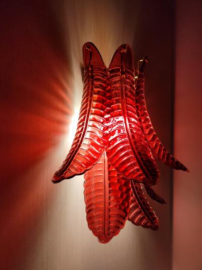  JL Light Style Murano glass Wall Sconce with red large Felci leaves