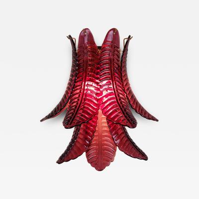  JL Light Style Murano glass Wall Sconce with red large Felci leaves