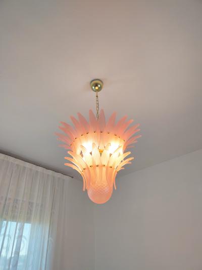  JL Light Style Murano glass chandelier Palmette leaves satin pink