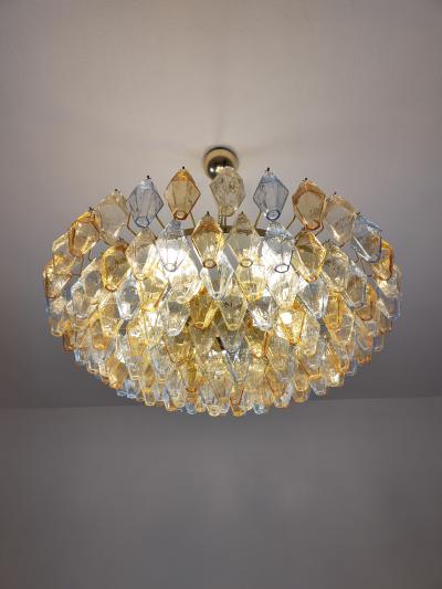  JL Light Style Murano glass poliedri chandelier in flat shape and clear blue and amber color