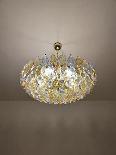  JL Light Style Murano glass poliedri chandelier in flat shape and clear blue and amber color