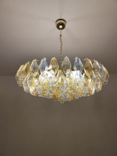  JL Light Style Murano glass poliedri chandelier in flat shape and clear blue and amber color