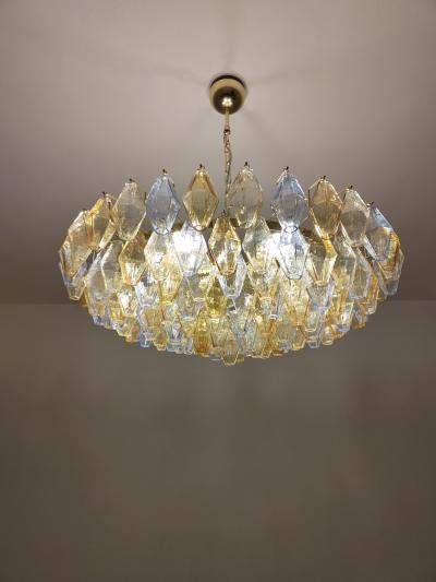  JL Light Style Murano glass poliedri chandelier in flat shape and clear blue and amber color