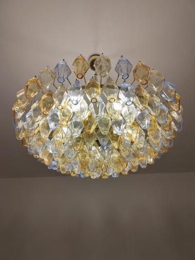  JL Light Style Murano glass poliedri chandelier in flat shape and clear blue and amber color