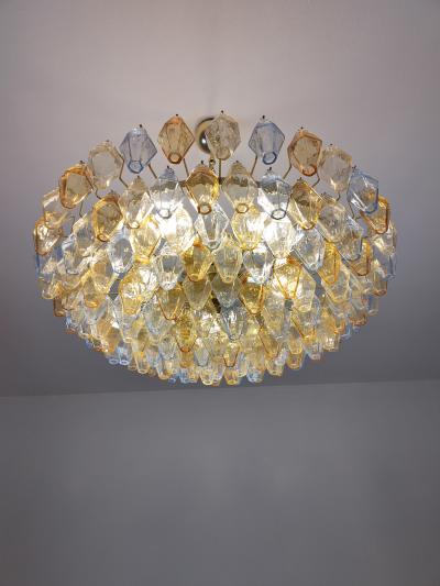  JL Light Style Murano glass poliedri chandelier in flat shape and clear blue and amber color
