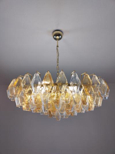  JL Light Style Murano glass poliedri chandelier in flat shape and clear blue and amber color