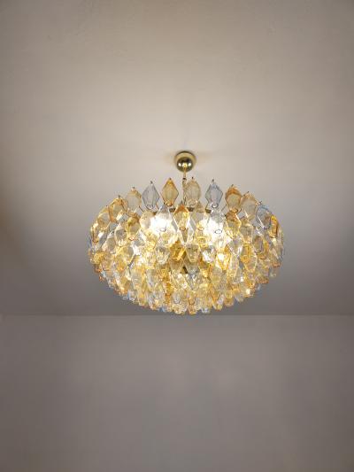  JL Light Style Murano glass poliedri chandelier in flat shape and clear blue and amber color