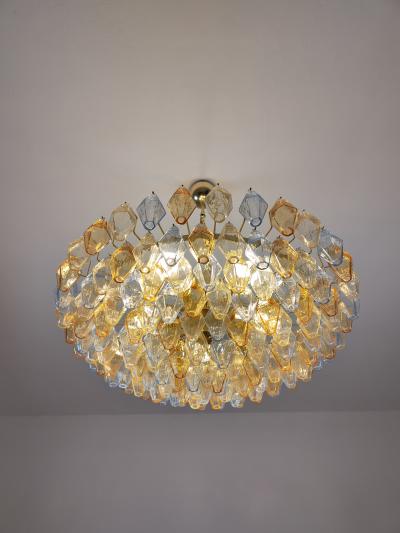  JL Light Style Murano glass poliedri chandelier in flat shape and clear blue and amber color