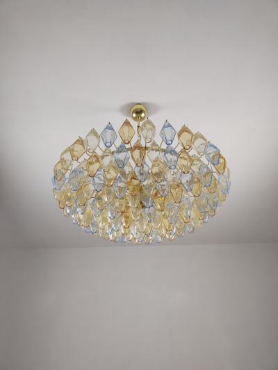  JL Light Style Murano glass poliedri chandelier in flat shape and clear blue and amber color