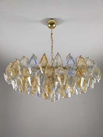  JL Light Style Murano glass poliedri chandelier in flat shape and clear blue and amber color