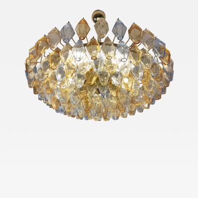  JL Light Style Murano glass poliedri chandelier in flat shape and clear blue and amber color