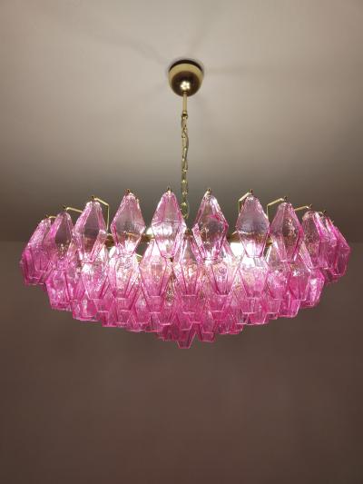JL Light Style Murano glass poliedri chandelier in flat shape and pink fuchsia full color