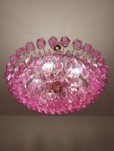 JL Light Style Murano glass poliedri chandelier in flat shape and pink fuchsia full color
