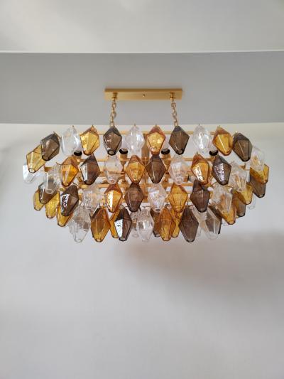  JL Light Style Murano glass poliedri chandelier in oval shape in clear dark amber and smokey