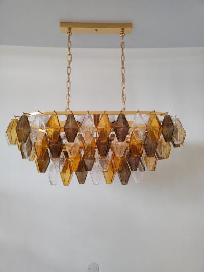  JL Light Style Murano glass poliedri chandelier in oval shape in clear dark amber and smokey