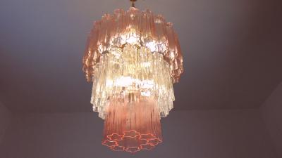  JL Light Style Murano glass tronchi tiers chandelier with clear and pink glasses