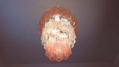  JL Light Style Murano glass tronchi tiers chandelier with clear and pink glasses