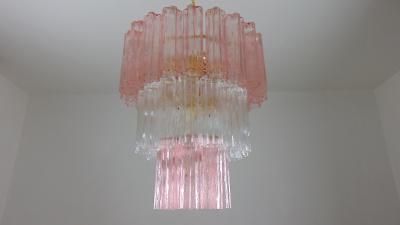  JL Light Style Murano glass tronchi tiers chandelier with clear and pink glasses
