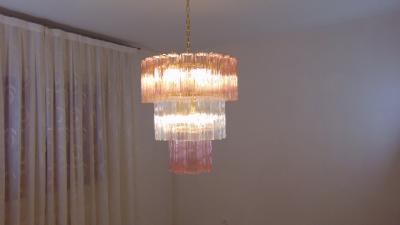  JL Light Style Murano glass tronchi tiers chandelier with clear and pink glasses