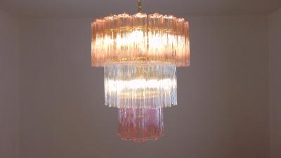  JL Light Style Murano glass tronchi tiers chandelier with clear and pink glasses