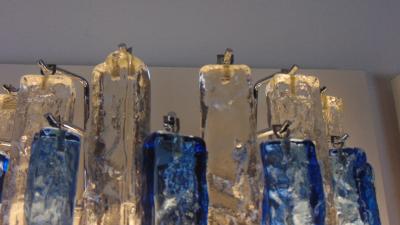  JL Light Style Murano glass wall sconce alternated hammered clear and blue bars