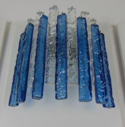  JL Light Style Murano glass wall sconce alternated hammered clear and blue bars