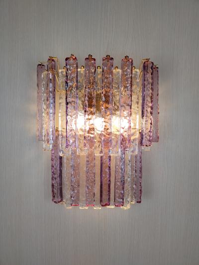  JL Light Style Murano glass wall sconce two tiers hammered amethyst and clear bars