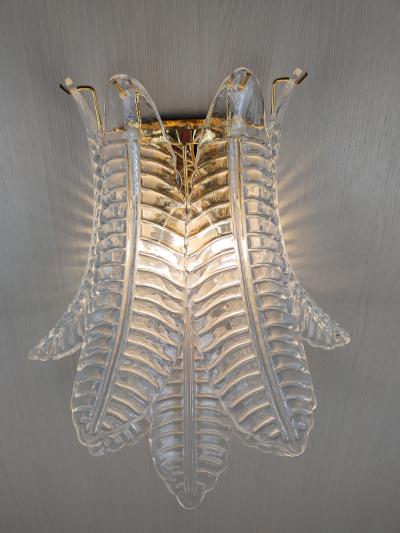  JL Light Style Murano glass wall sconce with clear large felci leaves