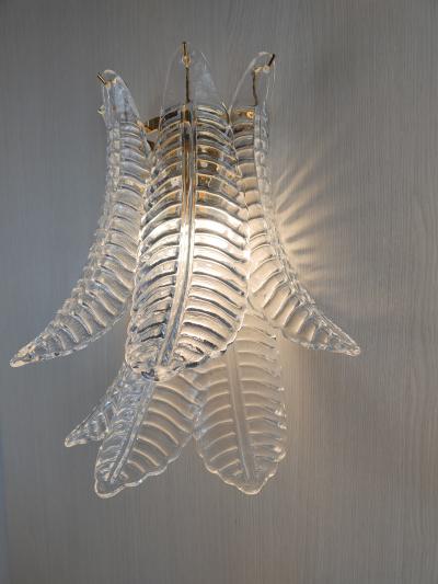  JL Light Style Murano glass wall sconce with clear large felci leaves