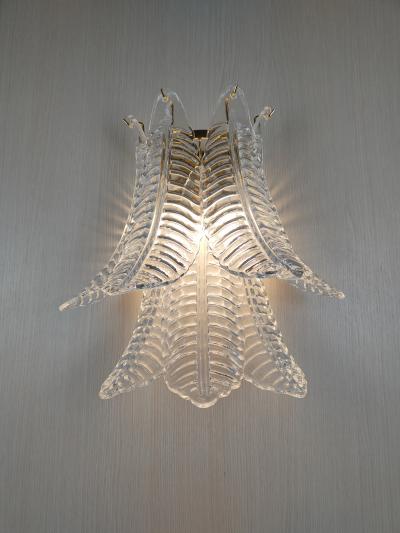  JL Light Style Murano glass wall sconce with clear large felci leaves