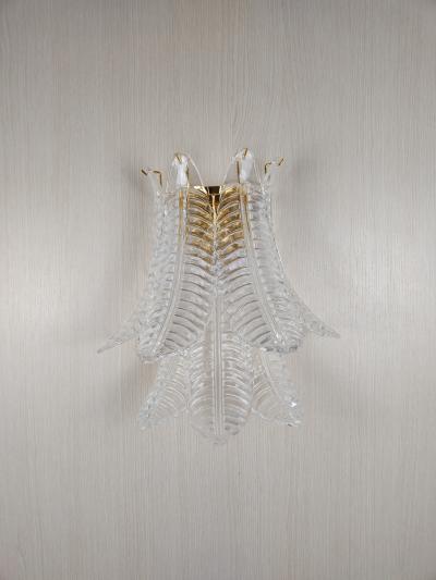  JL Light Style Murano glass wall sconce with clear large felci leaves