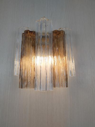  JL Light Style Murano glass wall sconce with side alternated clear and smokey tronchi glasses