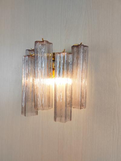  JL Light Style Murano glass wall sconce with side alternated mauve tronchi glasses